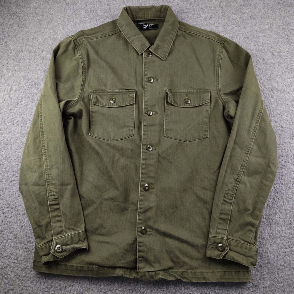 Forever 21 Military Cotton Sateen Style Shirt Jacket Mens Small Green EUC